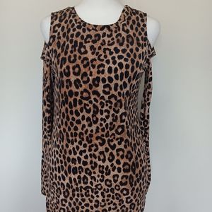 cold shoulder leopard print long sleeve shirt